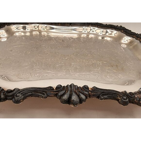 Vintage Rogers 6720 Silver Plated Footed Tray Victorian Oxidized Detail Holiday - Picture 2 of 12